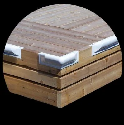 Corner profiles on a wooden dock