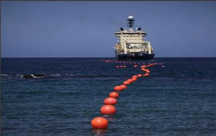 Round marker buoys marking a line